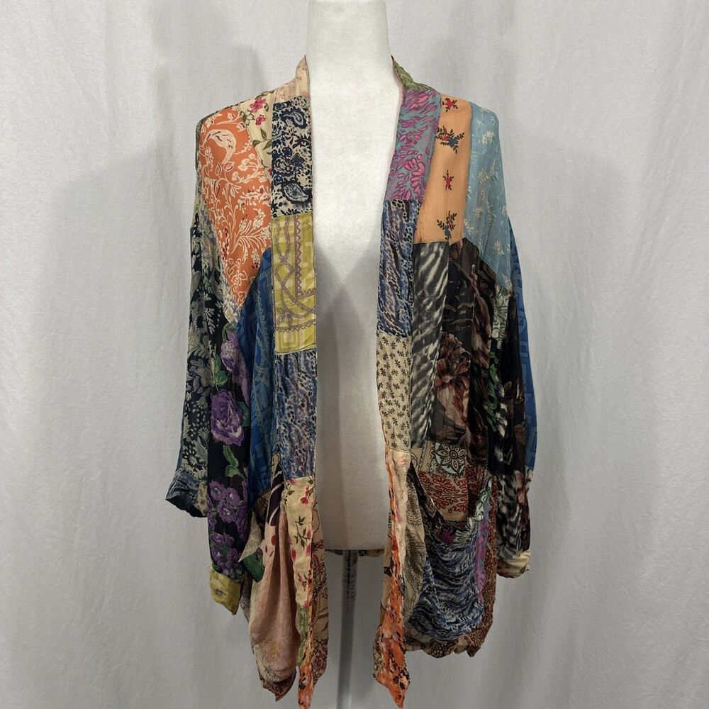 Young Threads Western Patchwork Boho Multicolor Kimono Top Womens Sz L Artsy